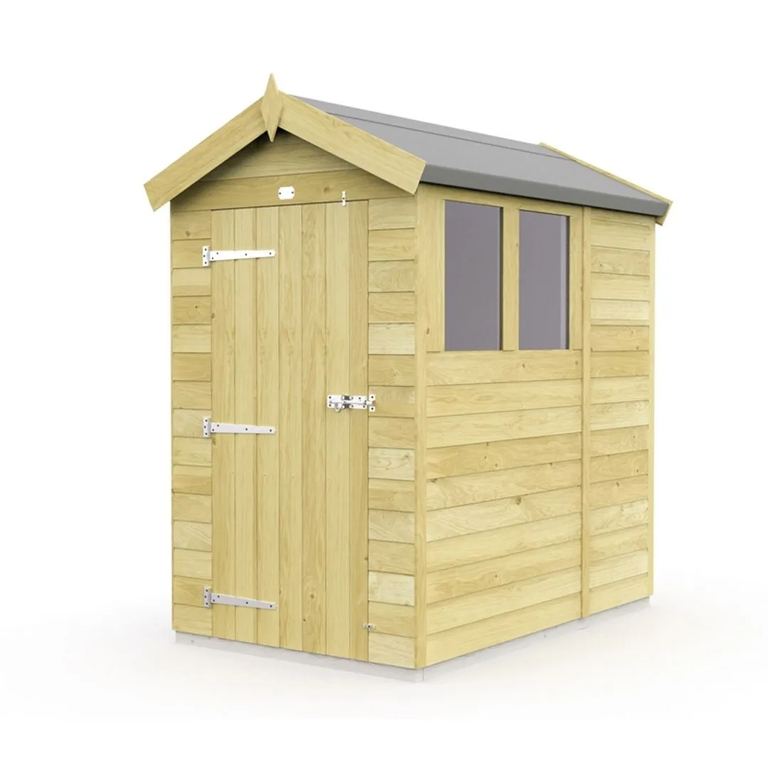 Buttercup Farm 4 x 7 Feet Apex Shed - Single Door W/ Windows - L214 x W118 x H217 cm in Brown