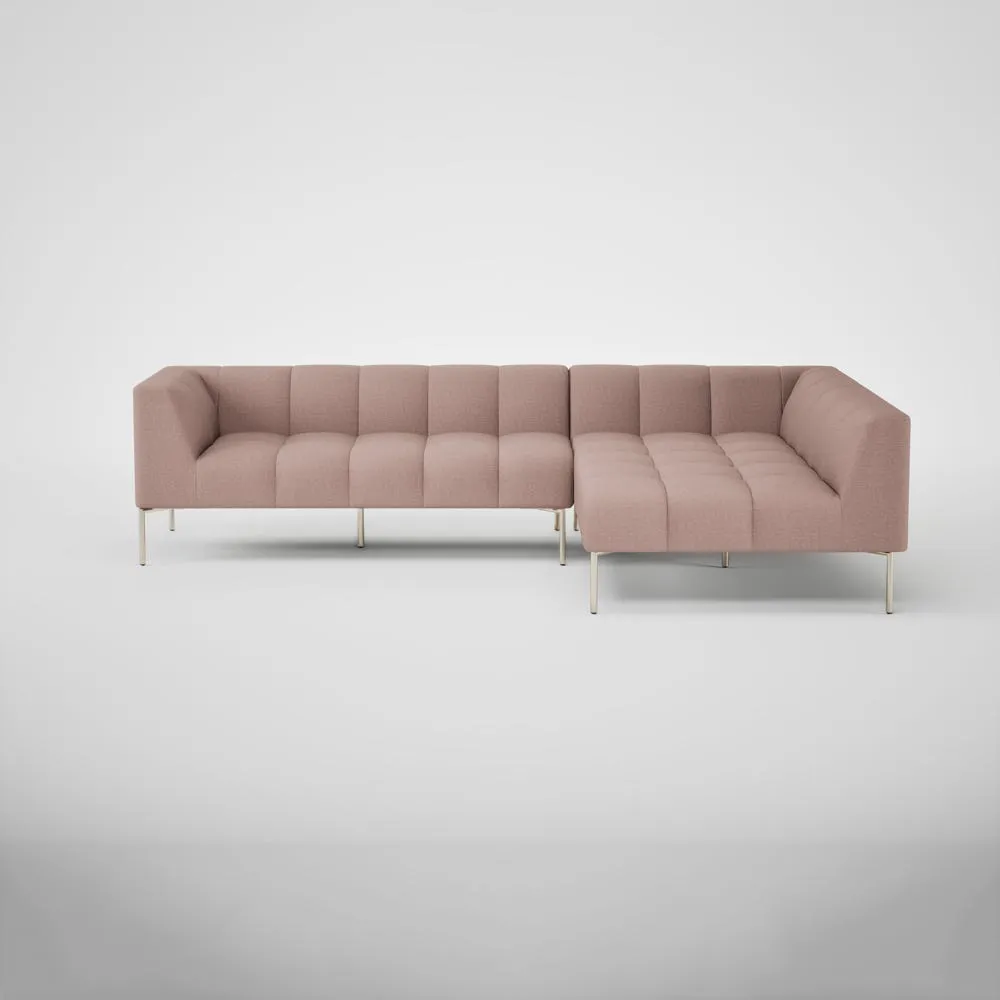 Heal's Quadro Right Hand Facing Chase Sofa Siena Cotton Dusky Pink Stainless Steel Feet 1