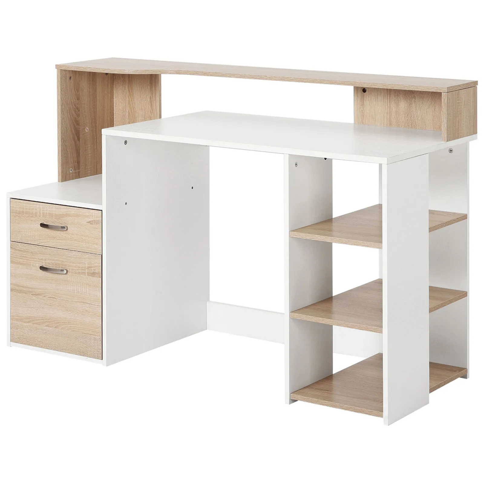HOMCOM Multi-Storage & Workstation Desk Table Storage Shelves Home Office in Brown 2
