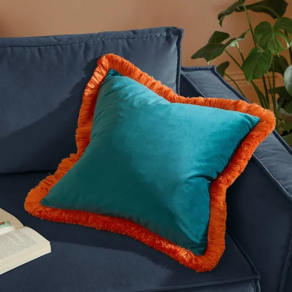 Furn. Halo Fringed Velvet Square Cushion 1