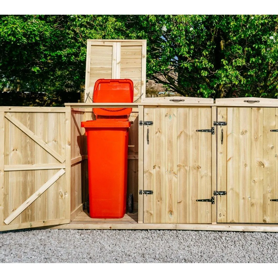 Buttercup Farm Chatburn Triple Wheelie Bin Store, Timber - Fits 3 x 360L Wheelie Bins in Brown 5
