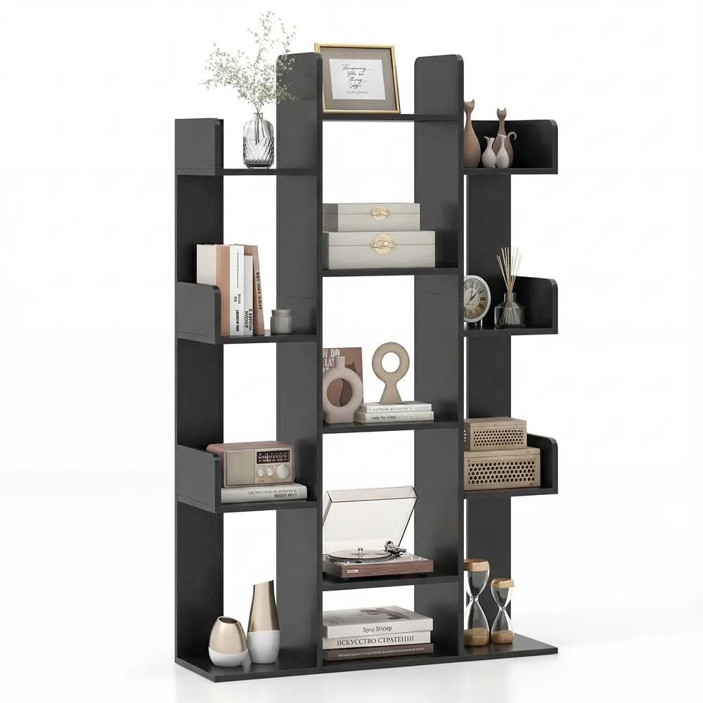 Costway Wooden Bookshelf Tall Bookcase Corner Storage Organizer Display Shelf in Black