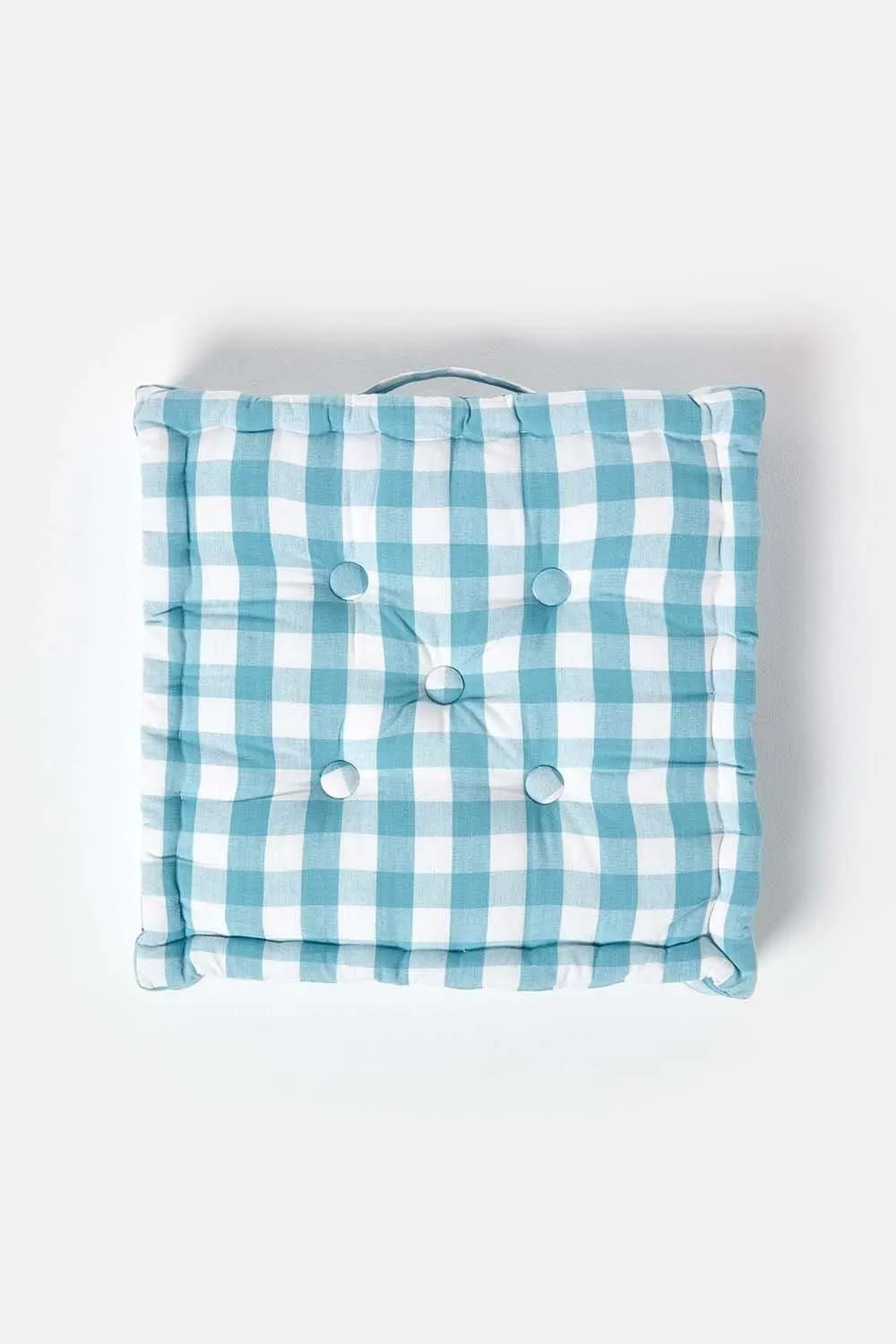 Homescapes Block Check Cotton Gingham Floor Cushion in Blue 3