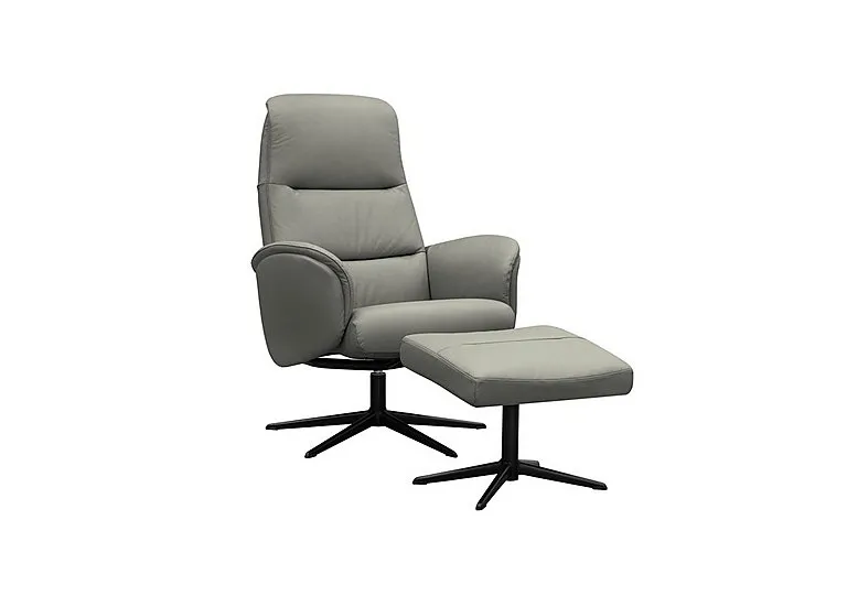 Falum Leather Swivel Recliner Chair and Footstool with Black Base