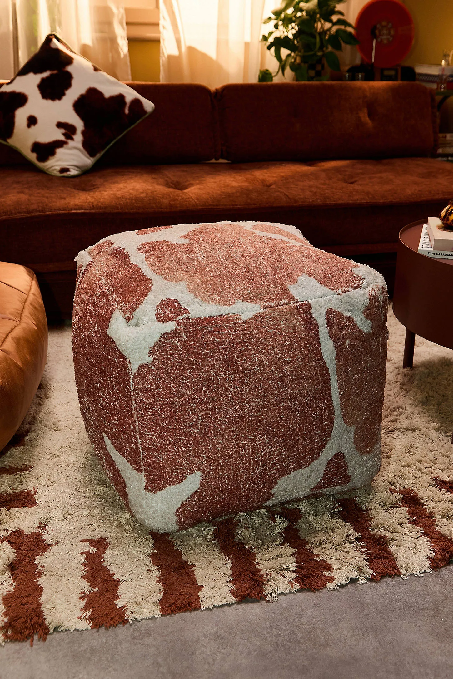 Cow Print Pouffe - Brown