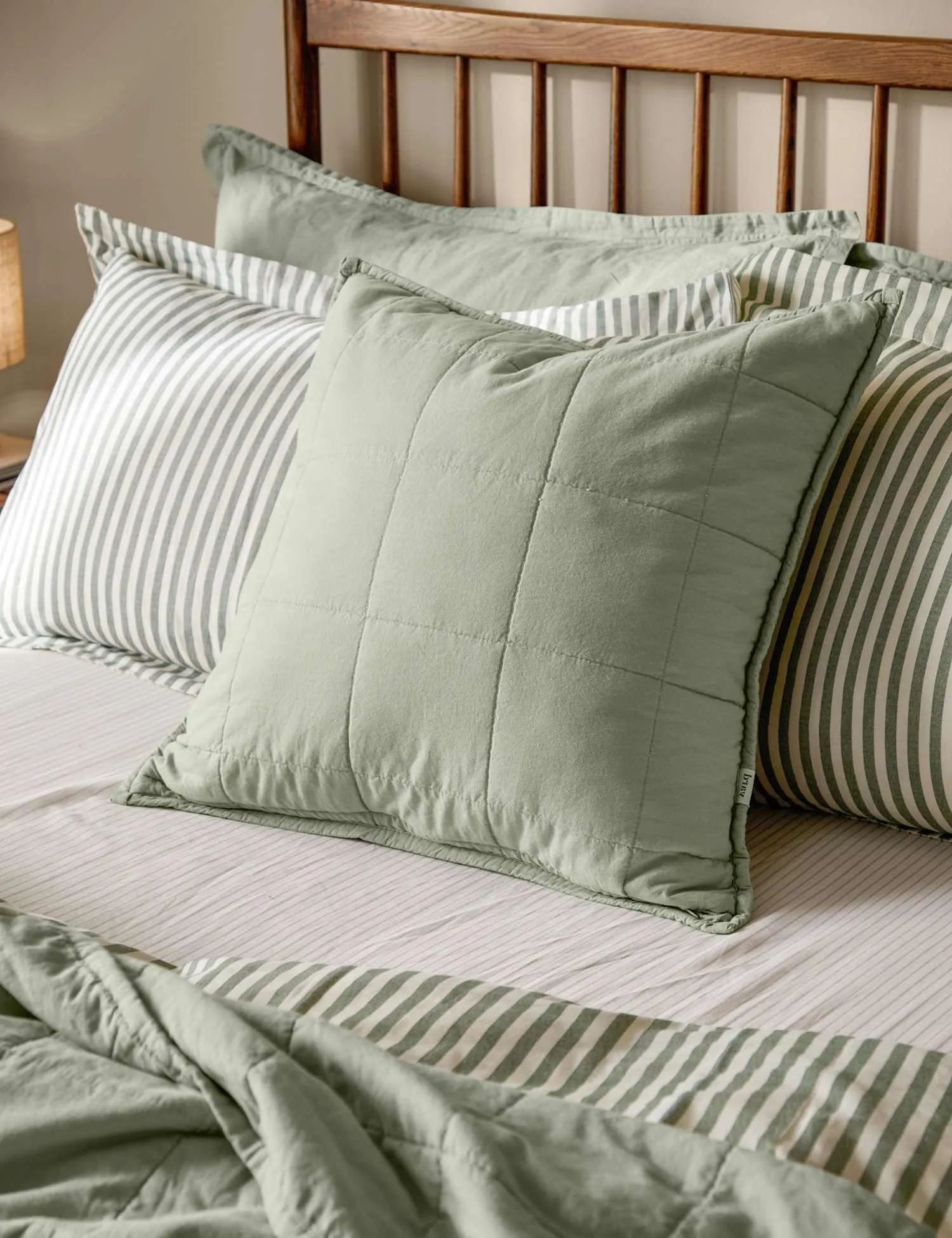 YARD Hebden Quilted Cotton Cushion Green