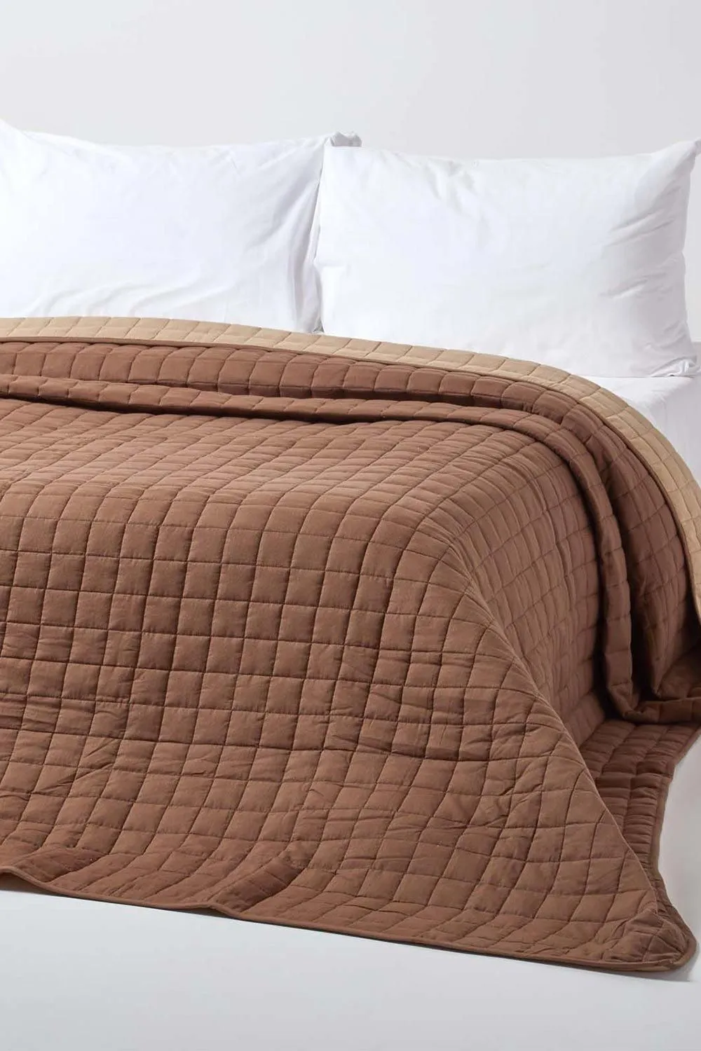 Homescapes Cotton Quilted Reversible Bedspread in Brown 1