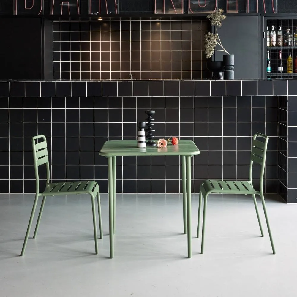sweeek 2-seater Square Steel Garden Table Set With Chairs in Green 3