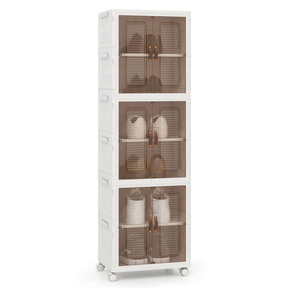 Costway 6-Cube Stackable Storage Bins 115L Shoes Boxes w/ Doors-White in White 5