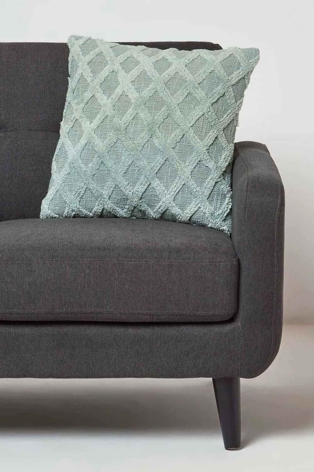 Homescapes Geometric Diamond Tufted Cotton Cushion in Green 2