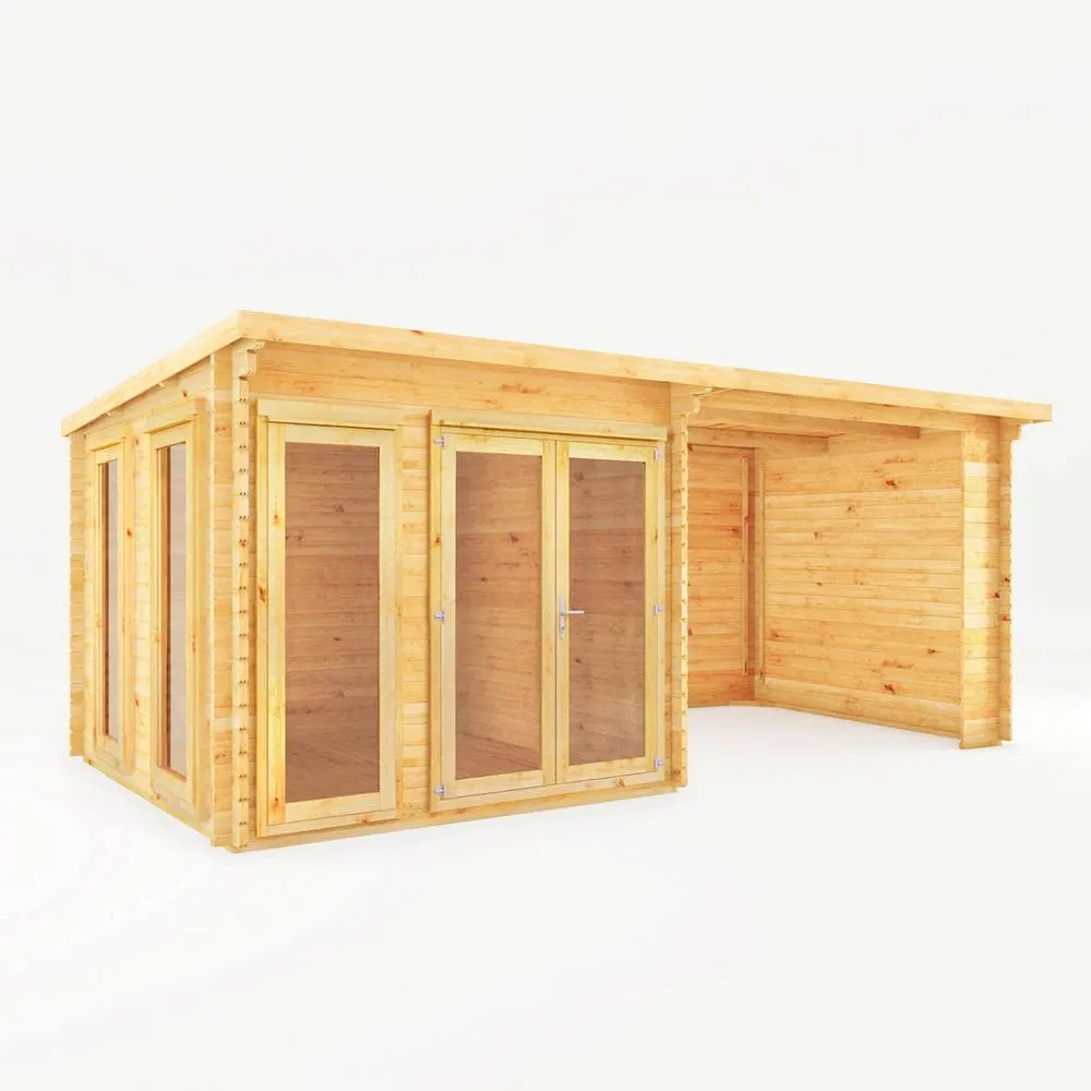 Mercia Studio Pent 28 mm Log Cabin w/ Patio Area, L333.5 x W590.6 x H249.4 cm in Brown 3