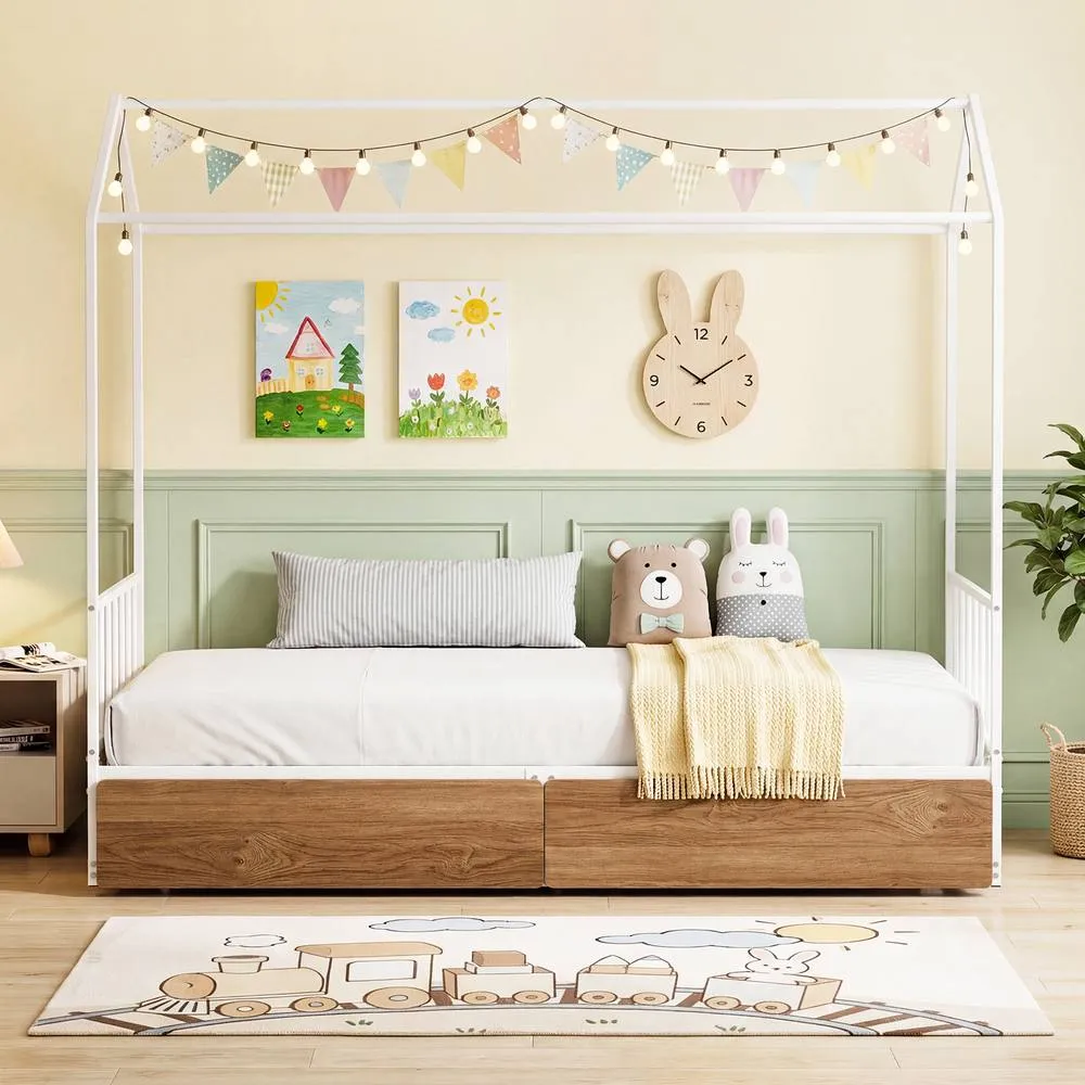 Costway Single Size Bed Frame w/2 Drawers Platform Bed w/Headboard & Footboard 4
