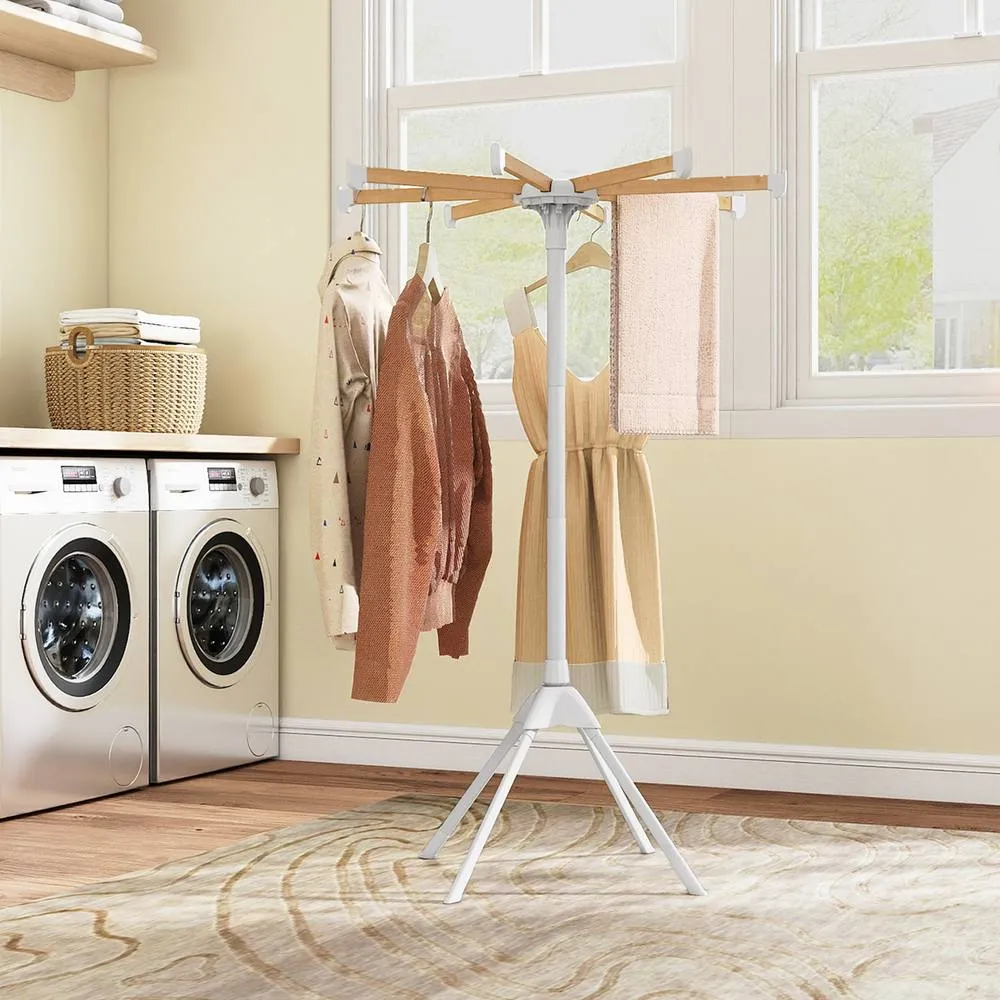 Costway 8 Arm Bamboo Folding Clothes Drying Rack White & Bamboo Color 2