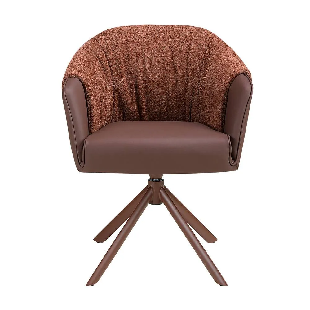 Angel Cerda Leatherette Swivel Dining Chair with Fabric Backrest in Brown 2