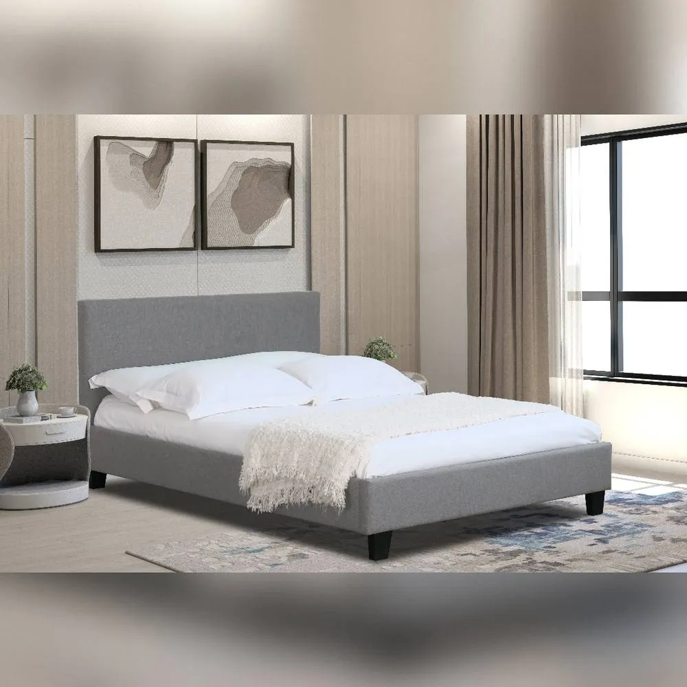 Comfy Living Ltd Modern Hopsack Fabric Upholstered Bedframe in Light Grey 1