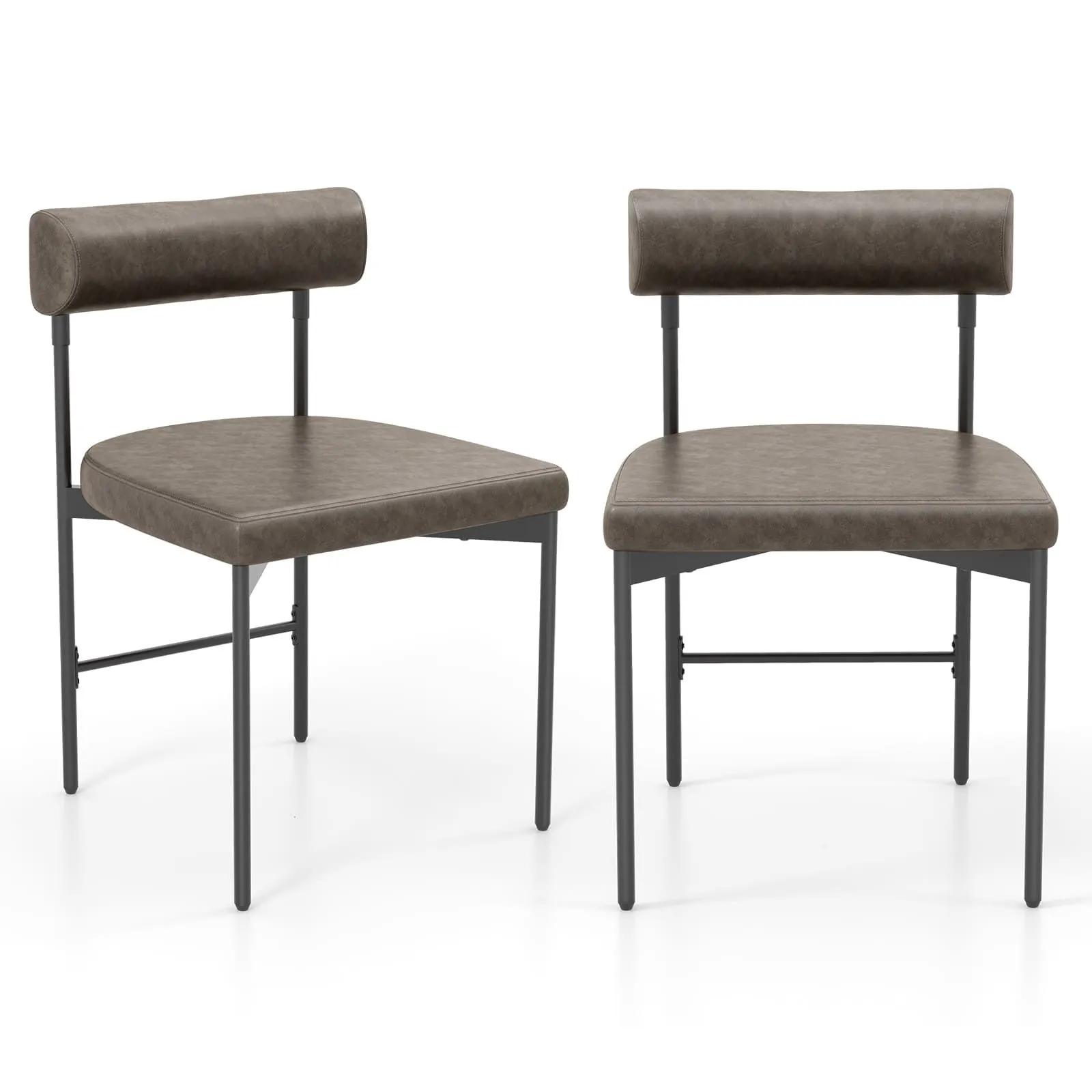 Costway Dining Chair Set of 2 Faux Leather Upholstered Kitchen Side Chair in Grey
