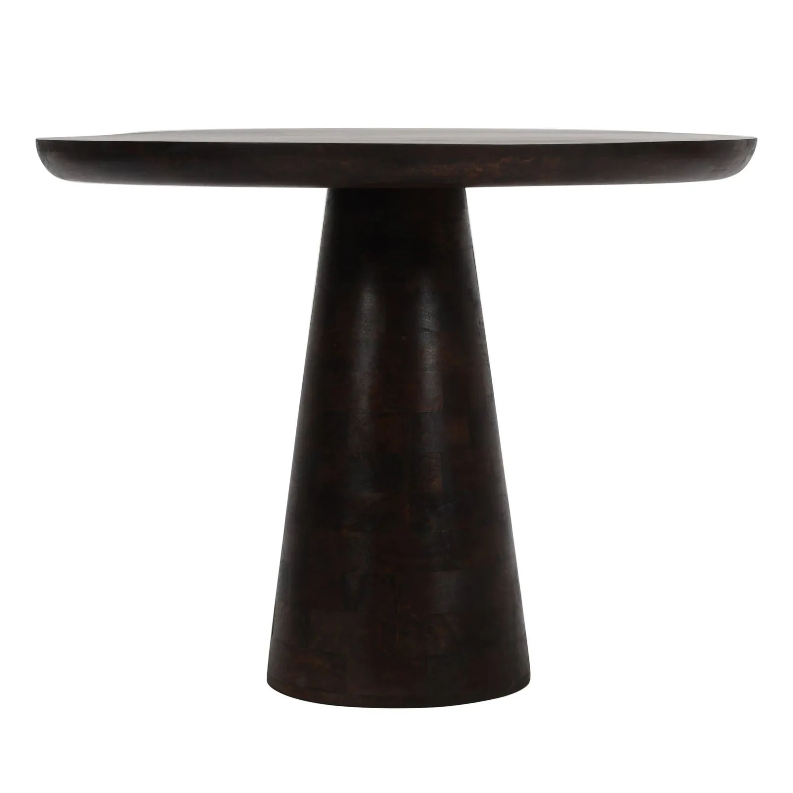 IH Design Natural Solid Dark Mango Wood Round Dining Table in Dark Brown 2