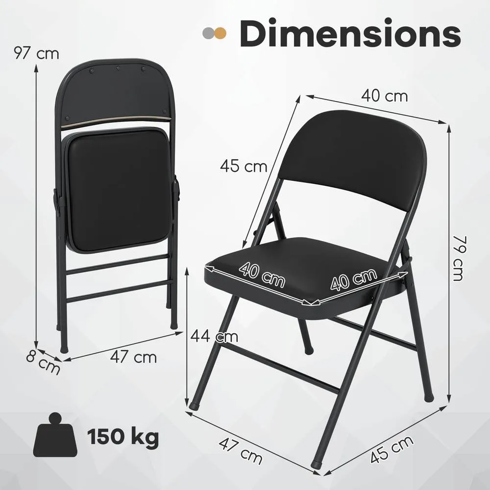 Costway 2 Pack Folding Chairs Padded Party Chairs with Metal Frame-Black in Black 2
