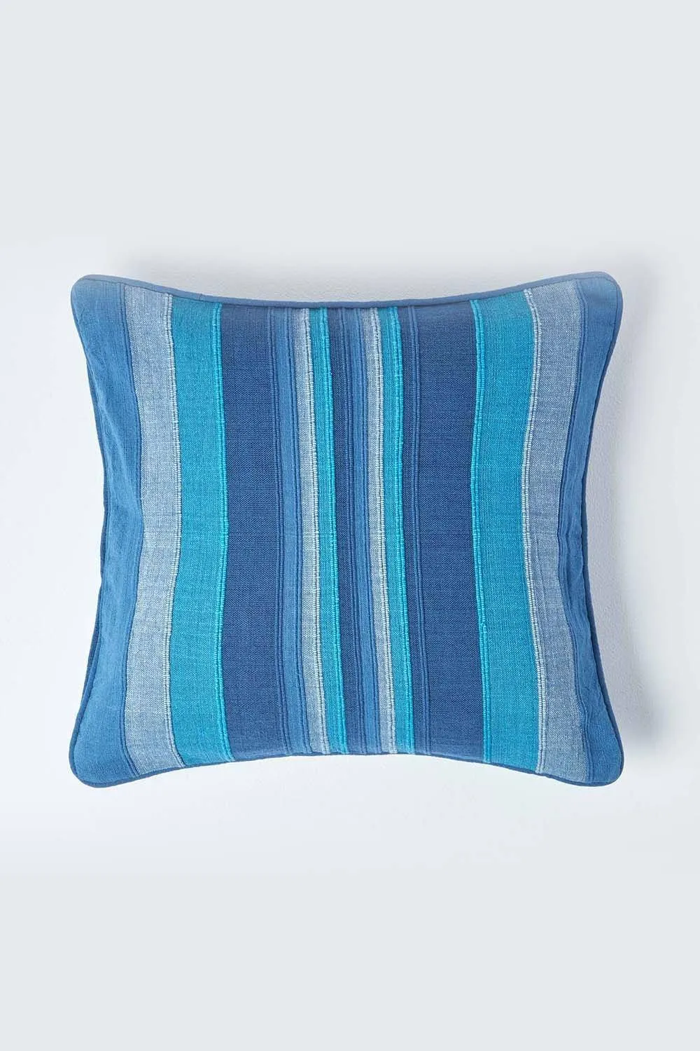 Homescapes Cotton Striped Morocco Cushion Cover in Blue 1