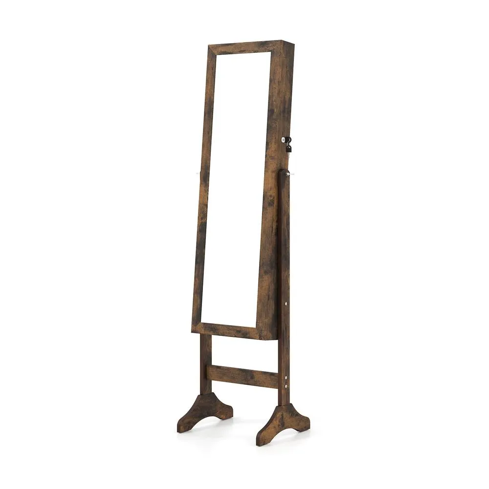 Costway Freestanding Jewelry Armoire Cabinet with Full Length Mirror in Brown 1