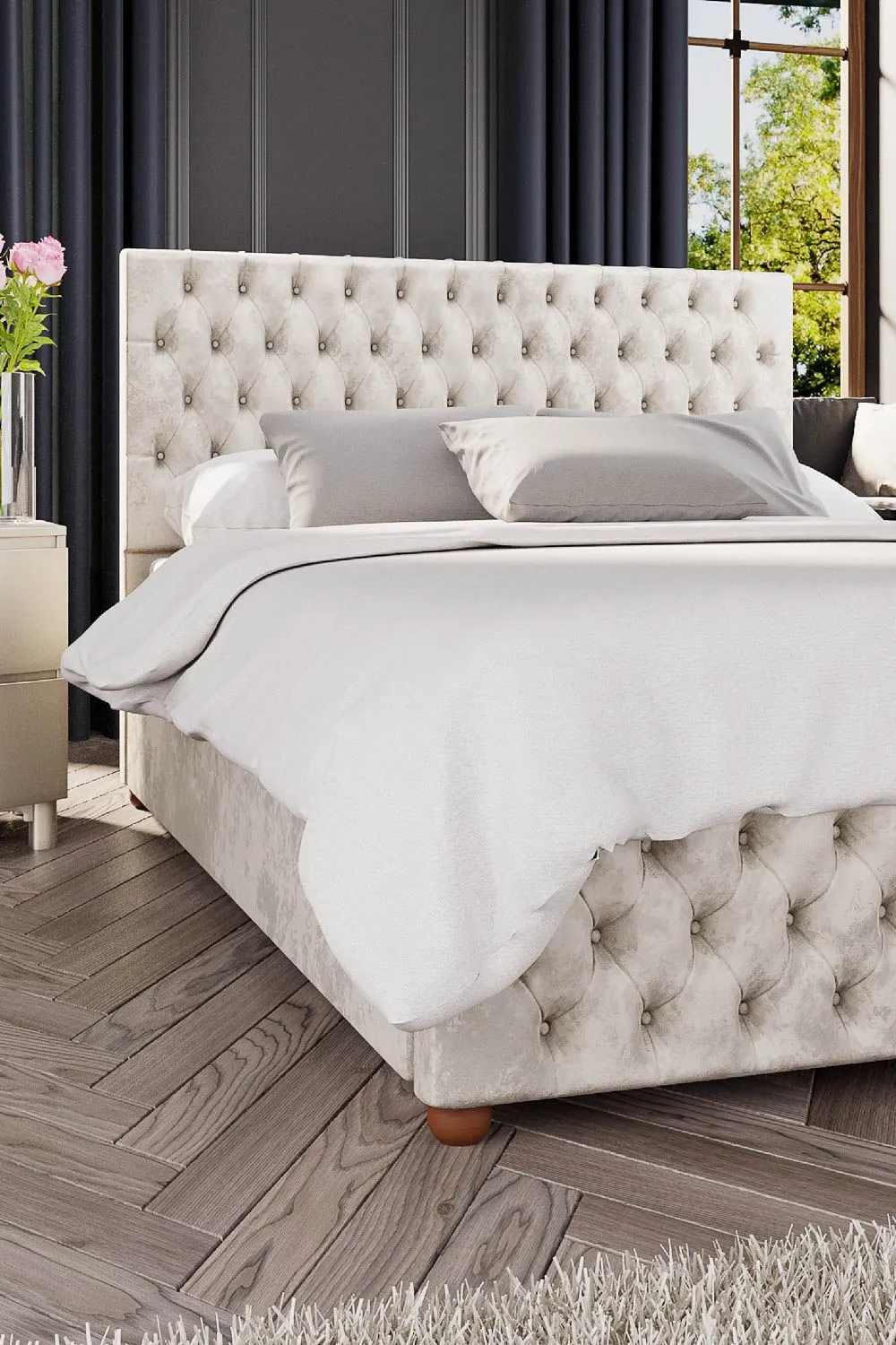 Laurence Llewelyn-Bowen Seren Ottoman Storage Bed in Mirazzi Velvet Fabric, Custom Made in Ivory 3
