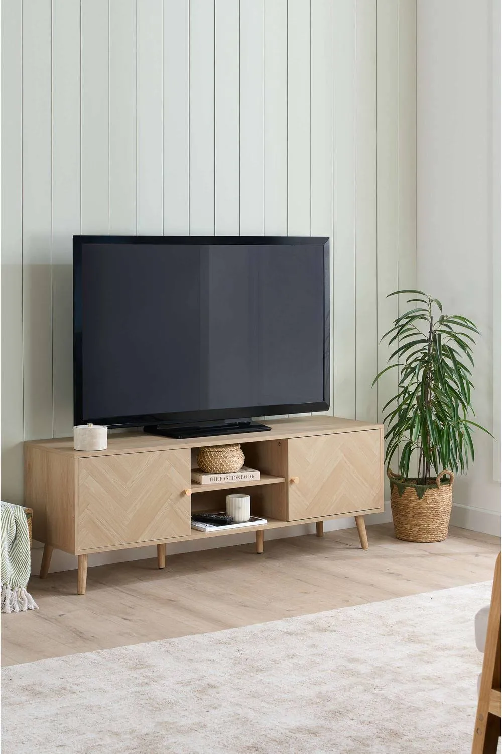 Birlea Herringford Large TV Unit Entertainment Stand Oak Parquet Design in Brown