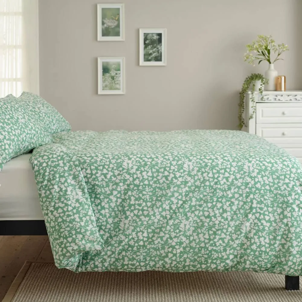 Deyongs Dainty Floral Cotton Duvet Set with Printed Floral Design in Green 2