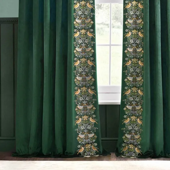 Morris & Co. Strawberry Thief Embroidered Pencil Pleat Curtains 4