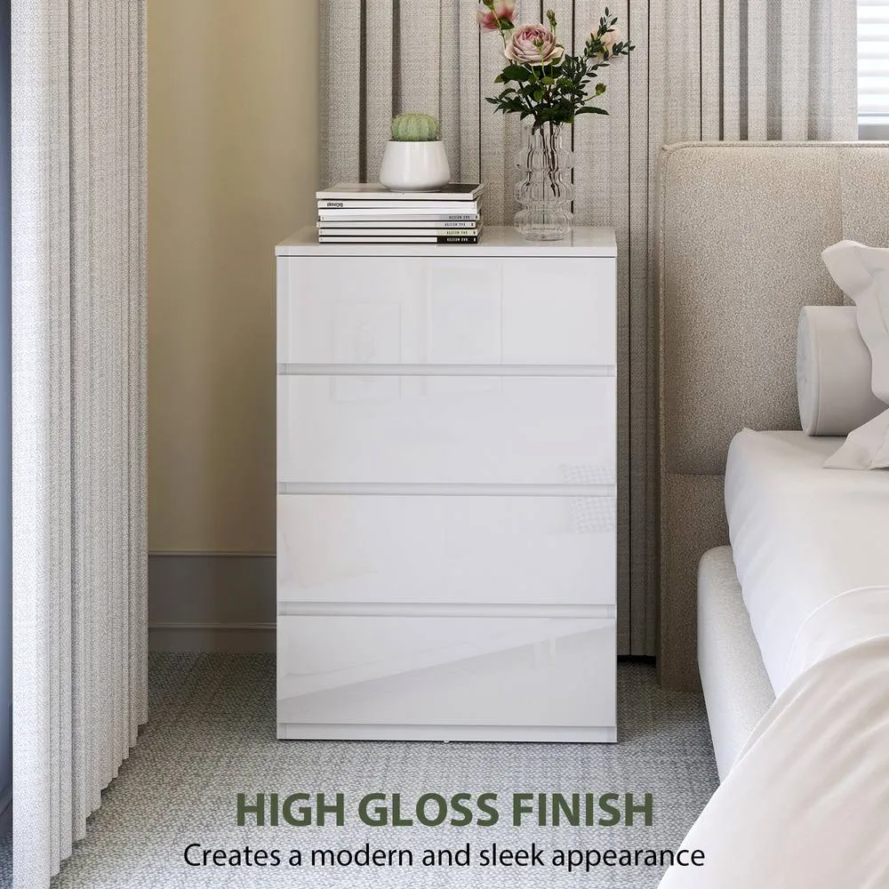 HOMCOM Bedroom Chest of Drawers, High Gloss 4 Drawers Dresser, White 5