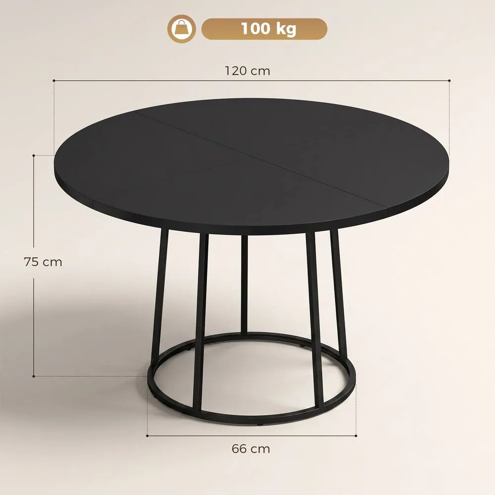 HOMCOM Round Dining Table for 4-6 Space Saving 120 cm Black 3