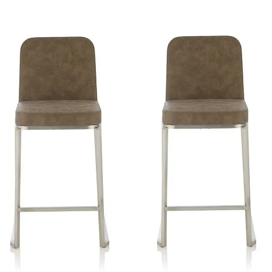 Beckett Retro Bar Stool In Taupe Faux Leather In A Pair