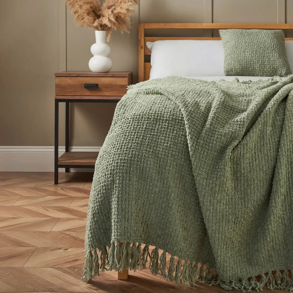 Cross Weave Throw, Sage Green 1