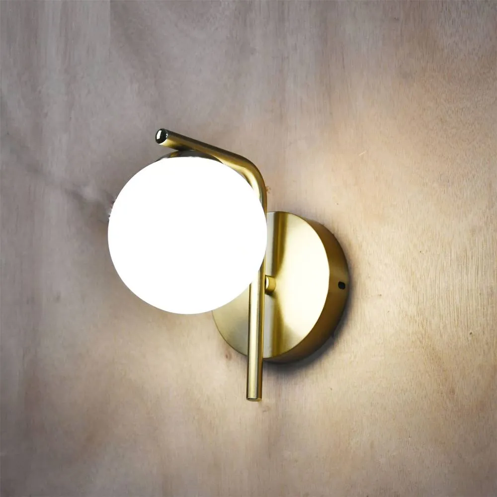 First Choice Lighting Grosvenor - Satin Brass Wall Light with Glass Globe in Gold 3