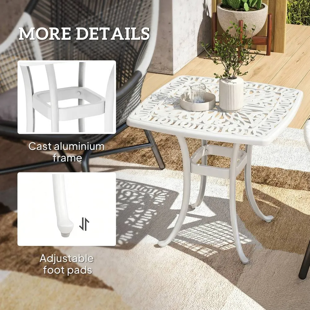 OUTSUNNY 54 x 54cm Aluminium Outdoor Garden Side Table w/ Umbrella Hole, White 6