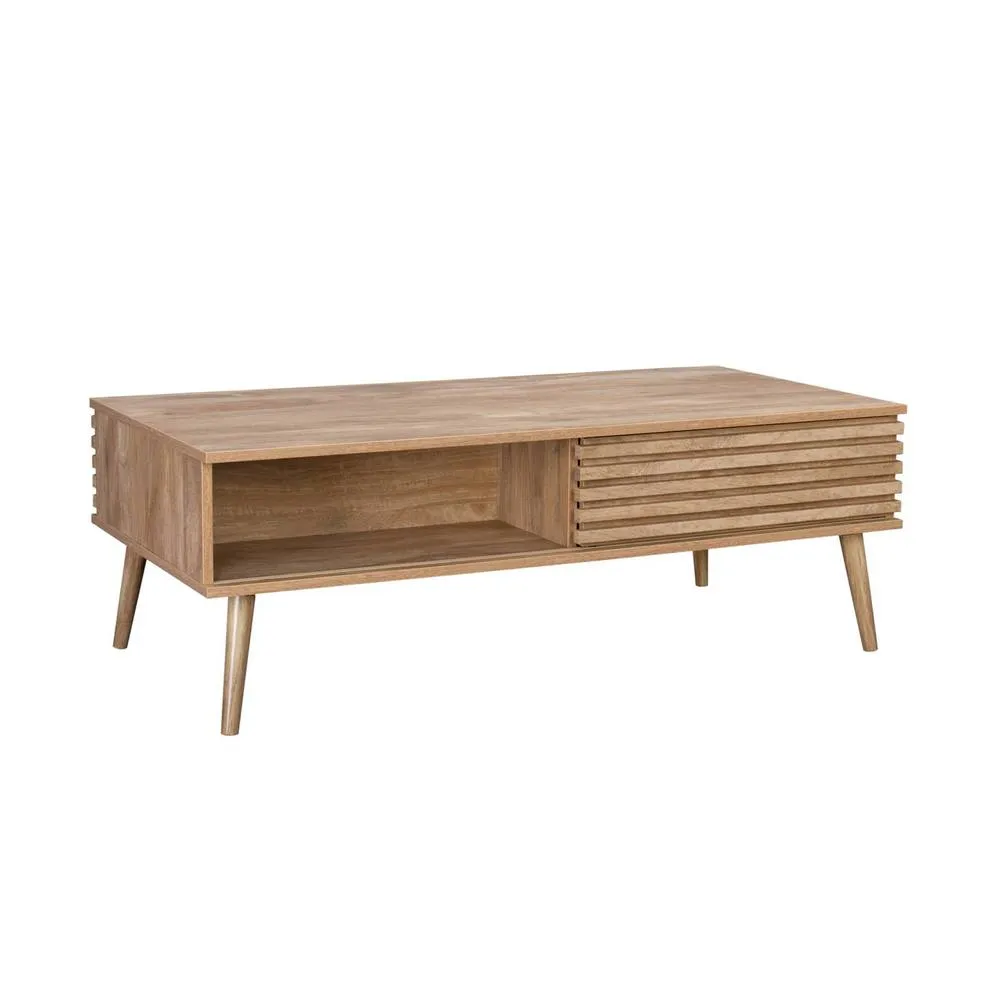 sweeek Scandi-style coffee table with wooden grooved effect in Beige 2