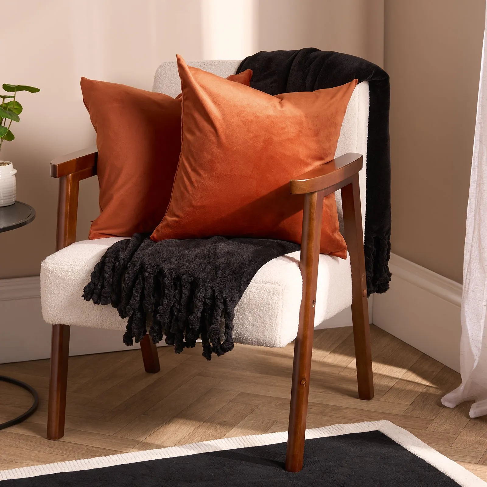 OHS 2 x Matte Velvet Cushion Covers Soft Plain Zip in Burnt Orange