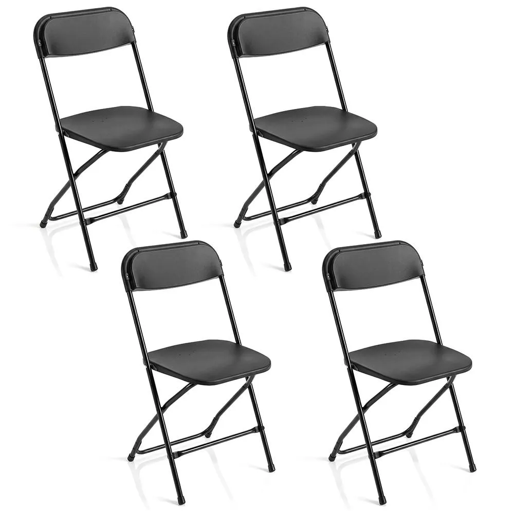 Costway 4 Pack Foldable PP Chairs Metal Frame For Party Picnic Office Wedding in Black