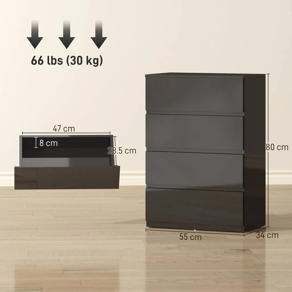 HOMCOM Bedroom Chest of Drawers, 4 Drawers Dresser, Drawer Unit, Black 3