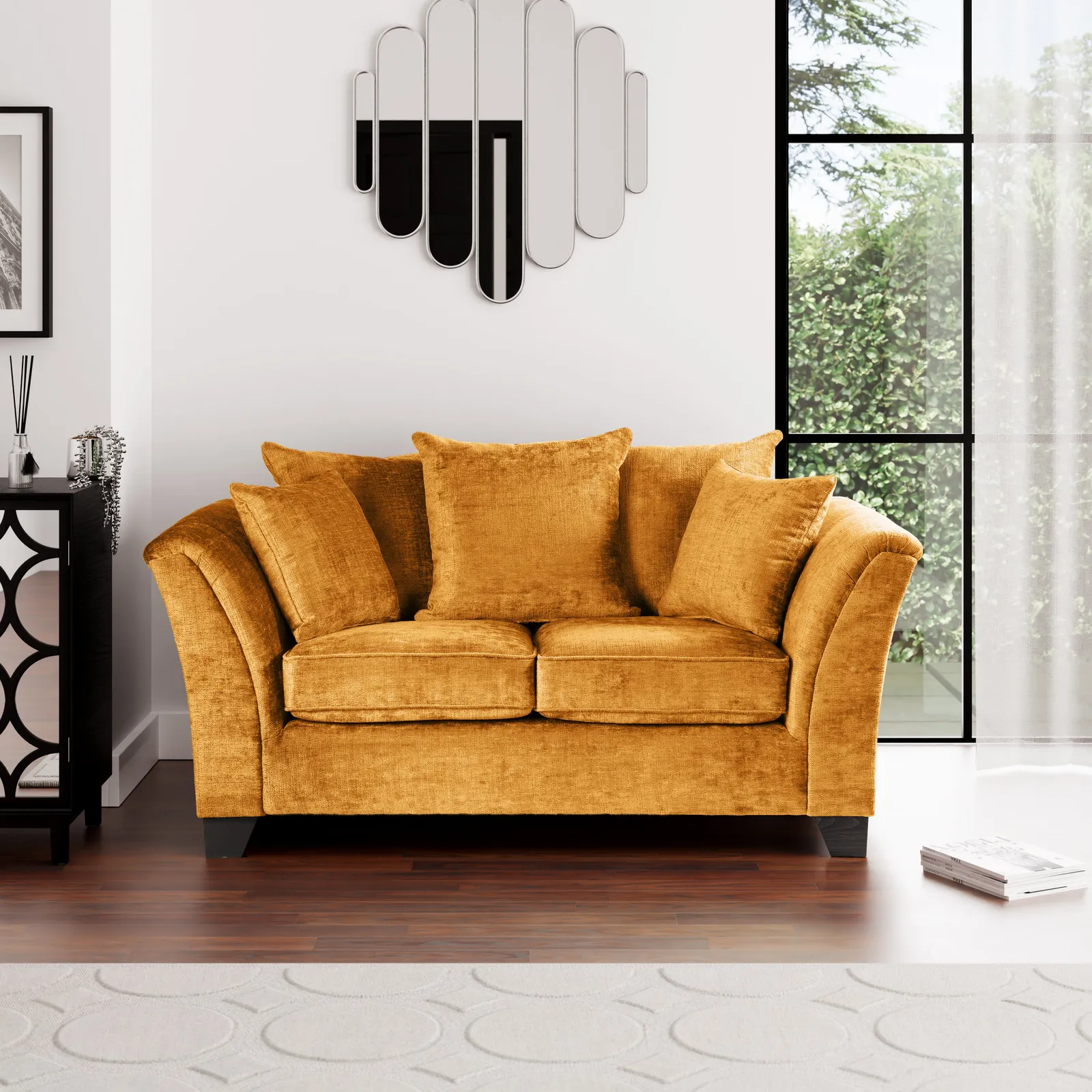 Giovanna Chenille 2 Seater Sofa Amber Gold