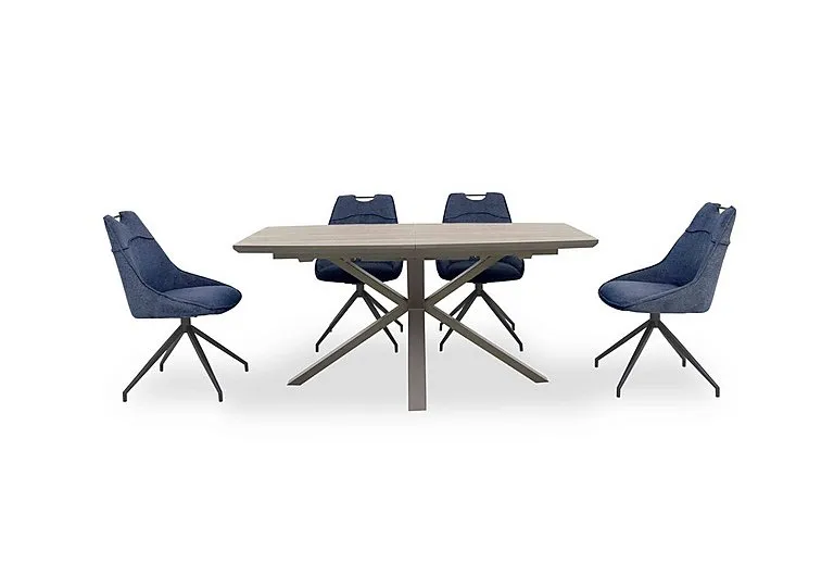 Pedro Extending Dining Table with 4 Swivel Fabric Chairs - Blue