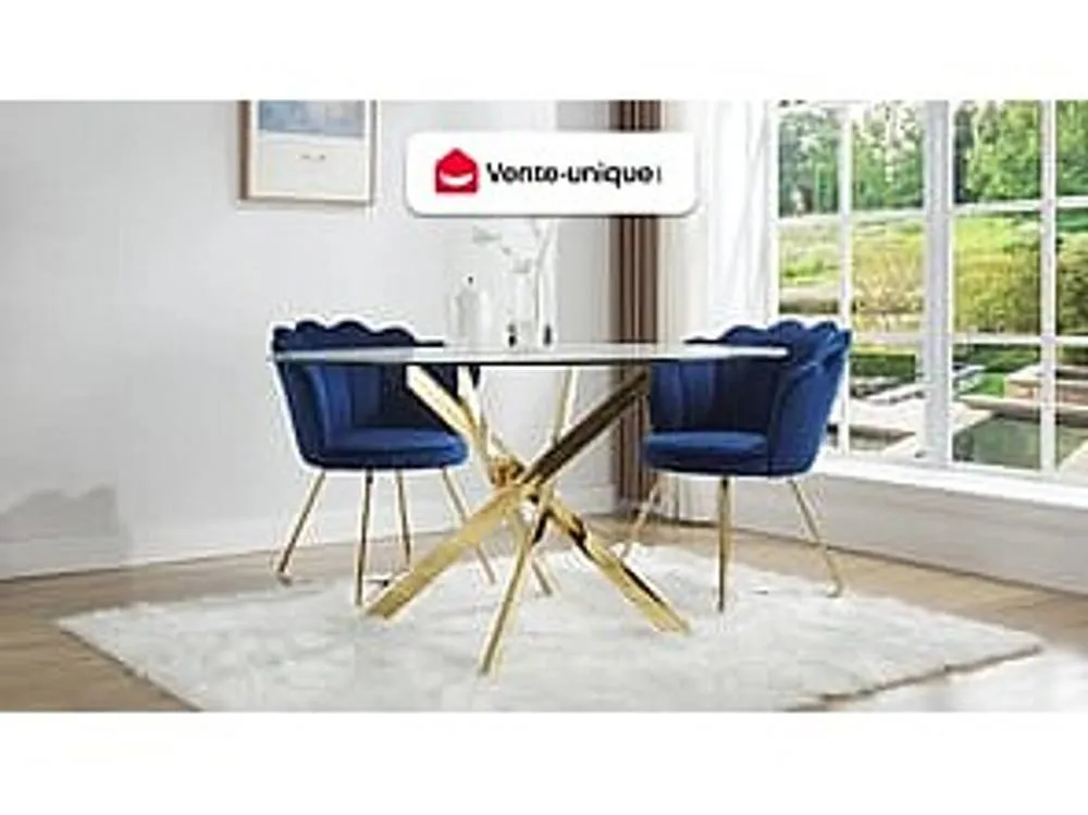 Vente-unique 4 - Seater Round Dining Table - Tempered Glass & Gilded Metal in Clear 4