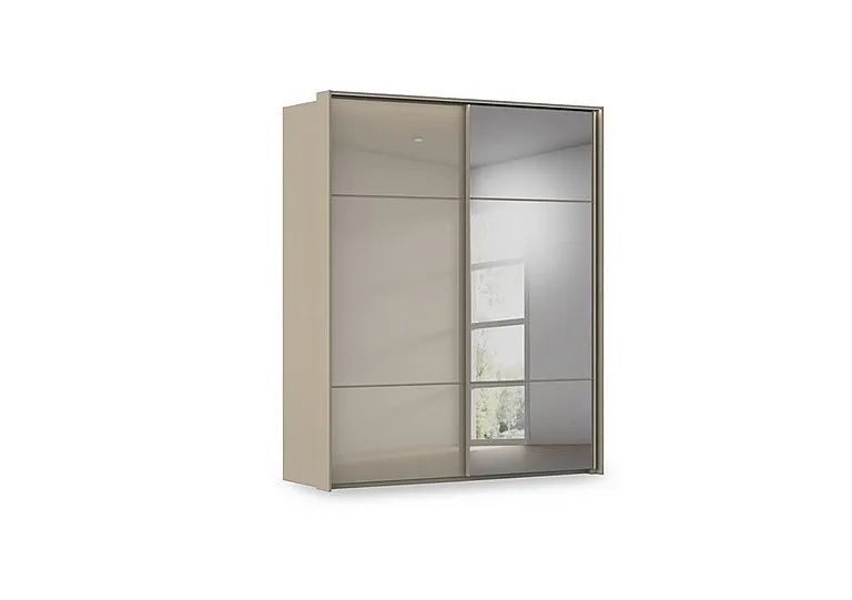 Haven 190cm 2 Door Slider Wardrobe with 1 Glass Door, 1 Mirror Door and Lights