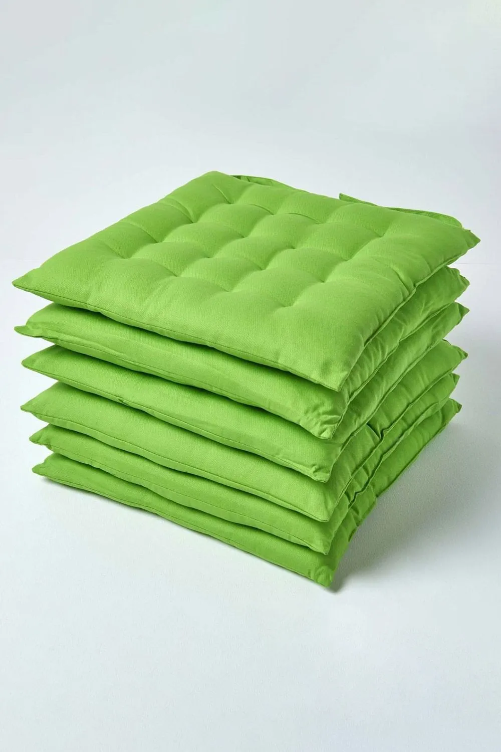 Homescapes 6 Pack Seat Pads Luxury 100% Cotton Indoor Outdoor Garden Cushion, 40cm in Lime 1