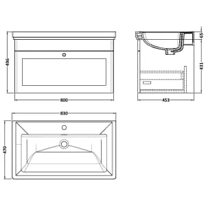 Classique Satin Grey Wall Hung 1-Drawer Vanity & Basin 1 Tap Hole - 496 x 830mm 2
