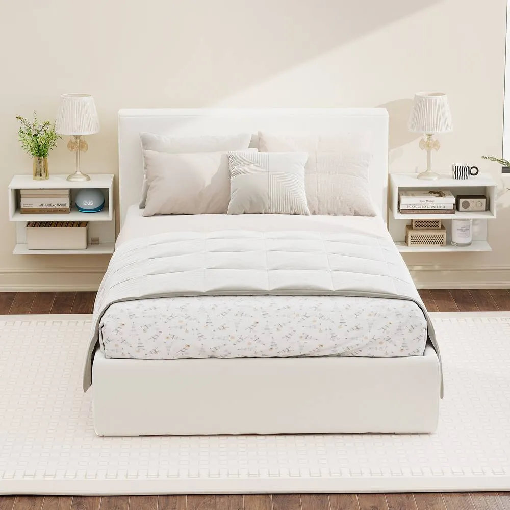 Costway Set of 2 Wall Mounted Bedside Tables Hanging Side Table in White 5