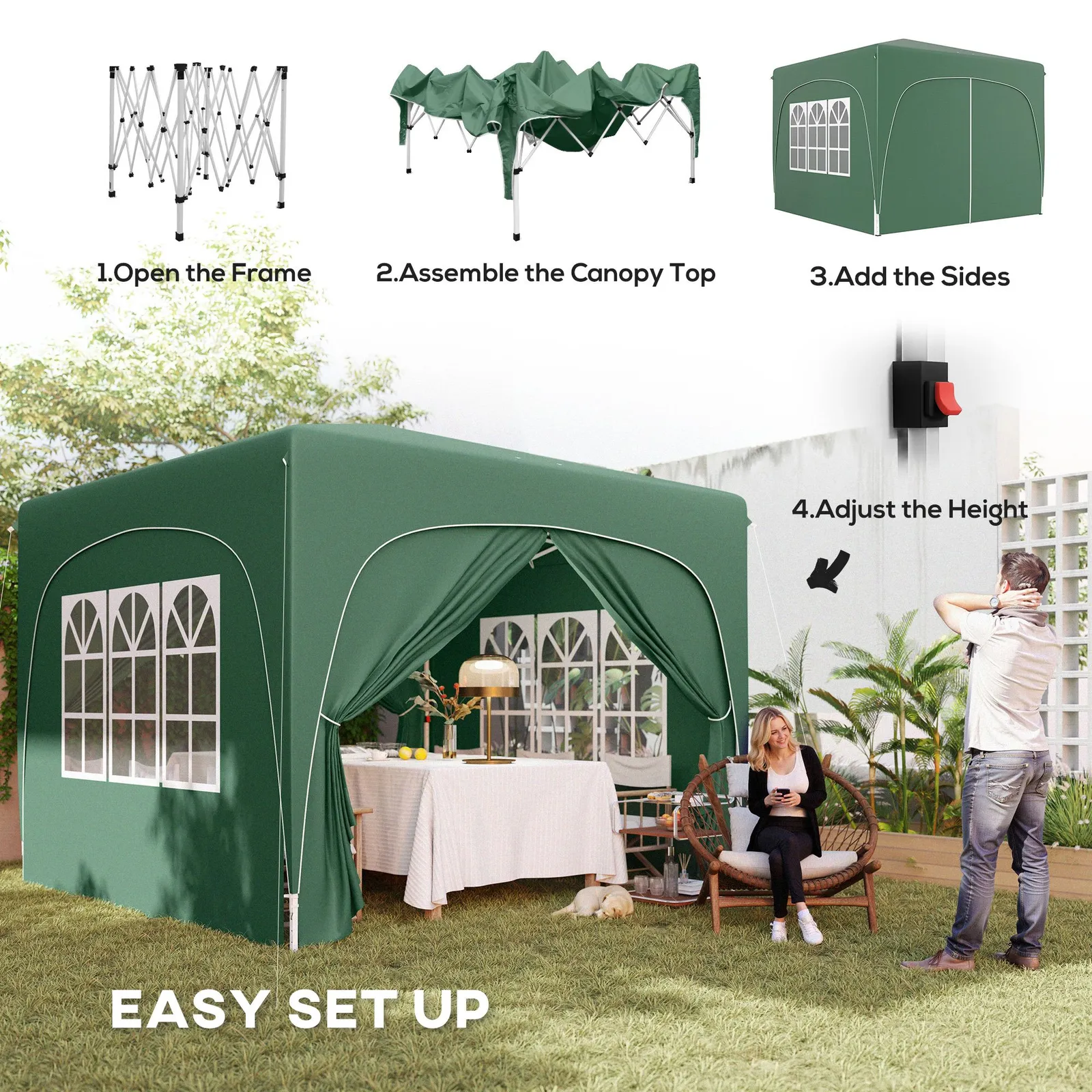 OUTSUNNY 3 x 3(m) UPF50+ Pop Up Gazebo with Sides & Carry Bag, Dark Green 4
