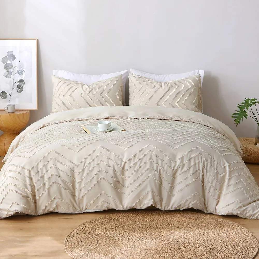 Pamposh Tufted Duvet Cover Set King Size Ultra Soft Bedding Sets in Taupe