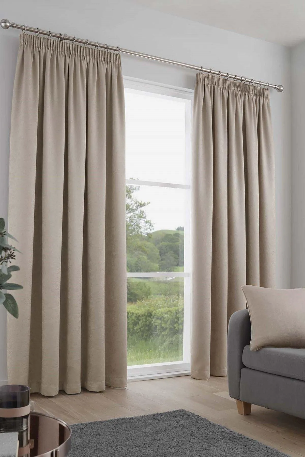 Fusion 'Galaxy' Pair of Light Reducing Thermal Effect Pencil Pleat Curtains in Natural