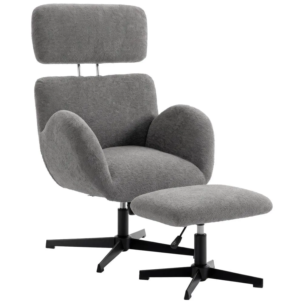 HOMCOM Swivel Armchair with Footstool, Rocking Accent Chair in Grey 2