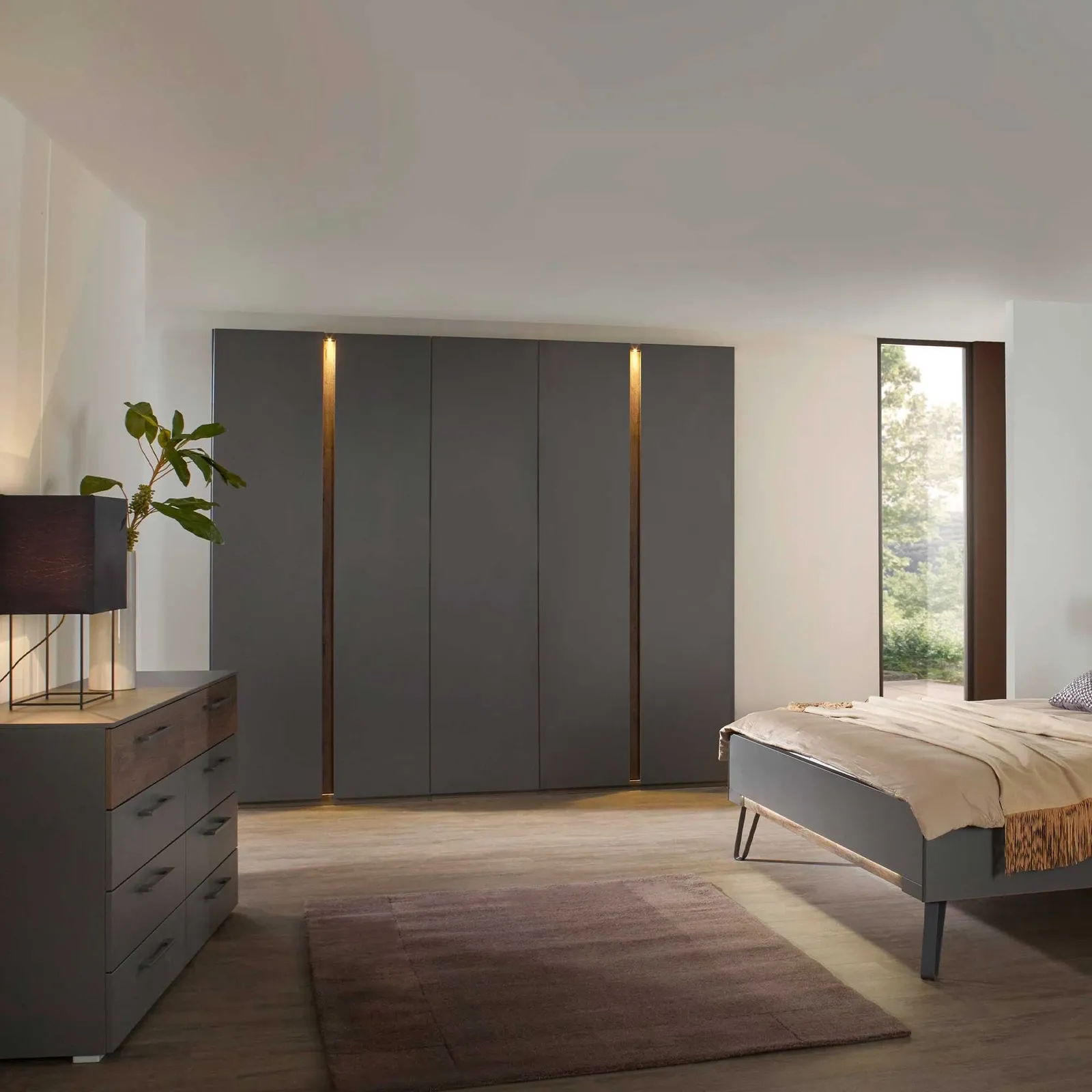 Arvada 5 Door Hinged Wardrobe With Lighting, Black Wood | Barker & Stonehouse 2